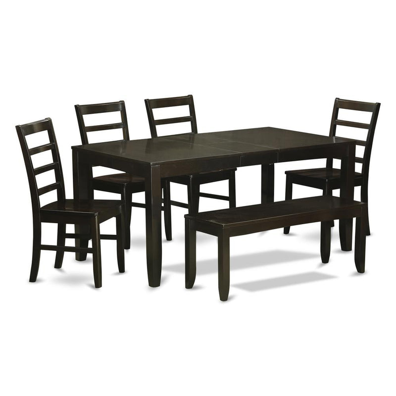 6  Pc  Dining  room  set  with  bench-Table  with  Leaf  and  4  Dining  Chairs  plus  Bench