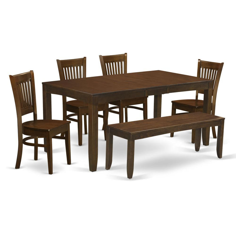 6-Pc  Table  with  a  12"  Leaf  and  4  Wood  Chairs  Plus  Bench