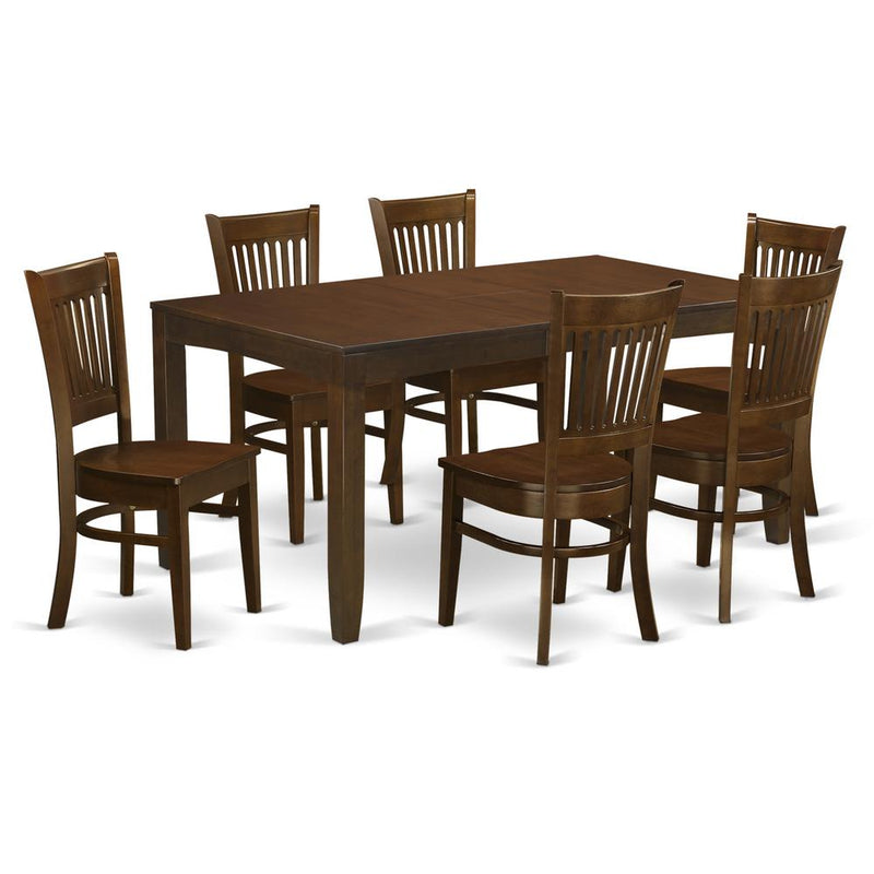 7  Pc  Table  with  a  12"  Leaf  and  6  Wood  Chairs  in  Espresso  .