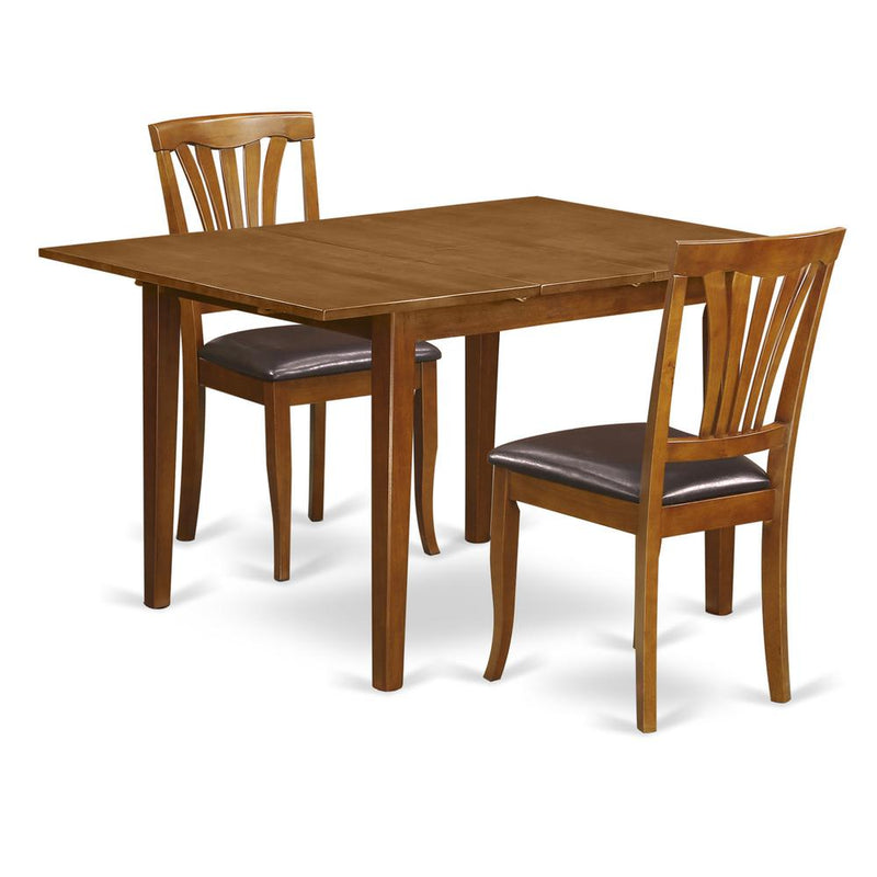 3  Pc  set  Milan  Table  with  Leaf  and  2  Leather  Chairs  in  Saddle  Brown  .