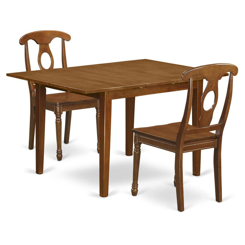 3  Pc  set  Milan  with  Leaf  and  2  Wood  dinette  Chairs  in  Saddle  Brown  .