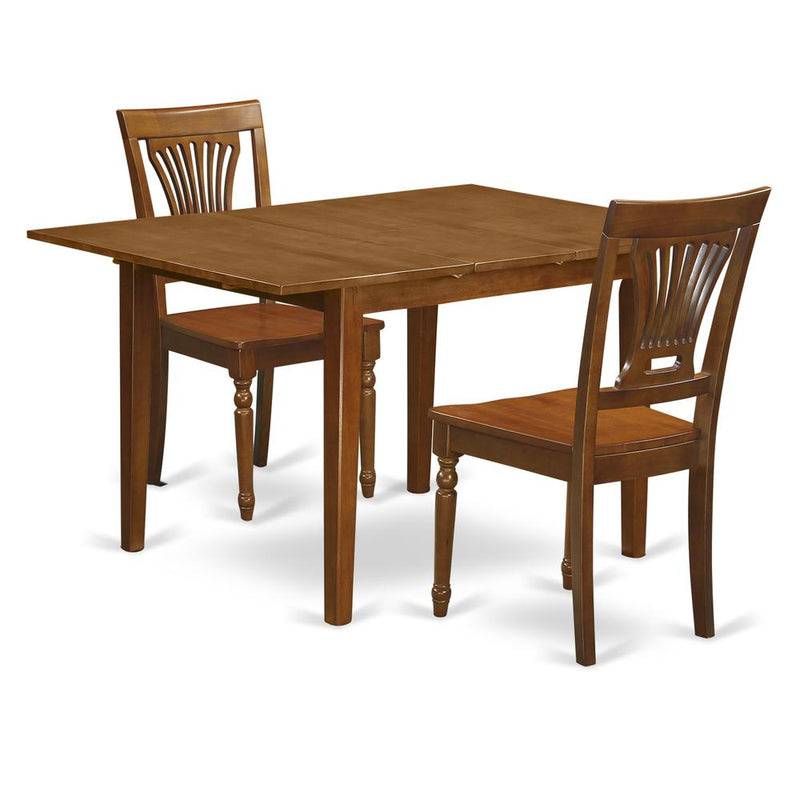 3  Pc  Milan  Kitchen  Table  featuring  Leaf  and  2  Wood  Dinette  Chairs  in  Saddle  Brown  .