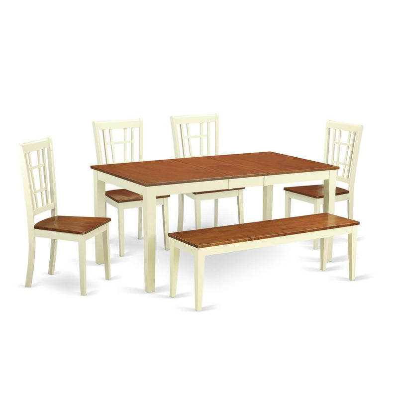 6-Pc  Dining  room  set  for  4-Table  with  Leaf  and  4  Kitchen  Chairs  plus  bench