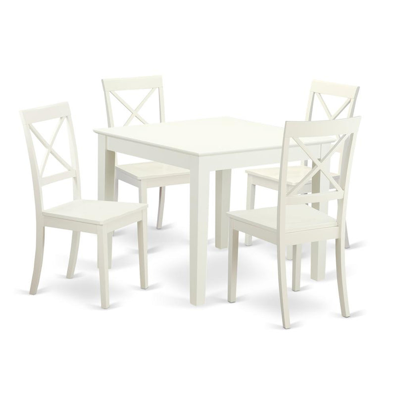 5  Pc  small  Kitchen  Table  set  and  4  hard  wood  Dining  Chairs.  in  Linen  White