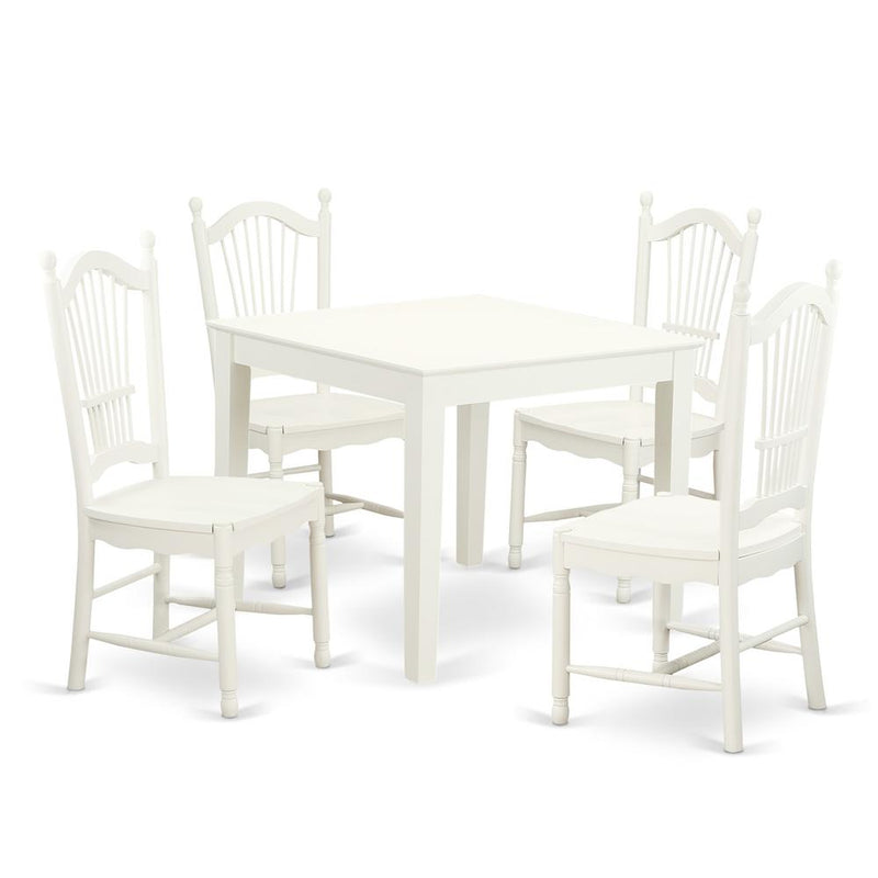 5  Pc  small  Kitchen  Table  and  4  hard  wood  Dining  Chairs  in  Linen  White