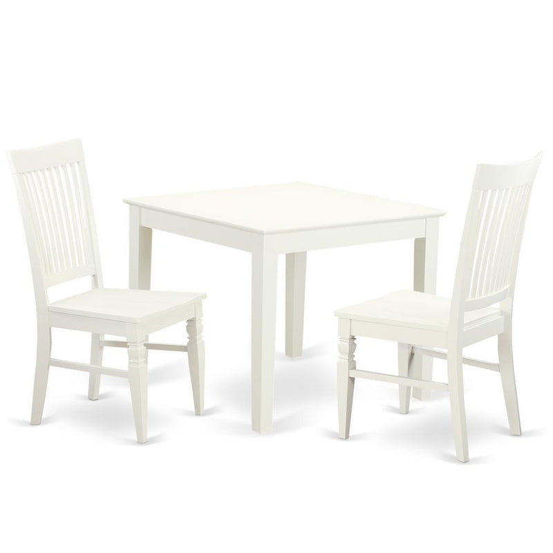 3  Pc  square  Kitchen  Table  and  2  hard  wood  Chairs  for  Dining  room  in  Linen  White