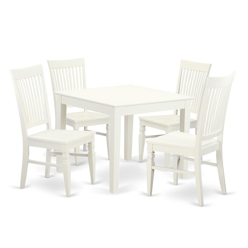 5  Pcsquare  Kitchen  Table  and  4  Wood  Kitchen  Chairs  in  Linen  White