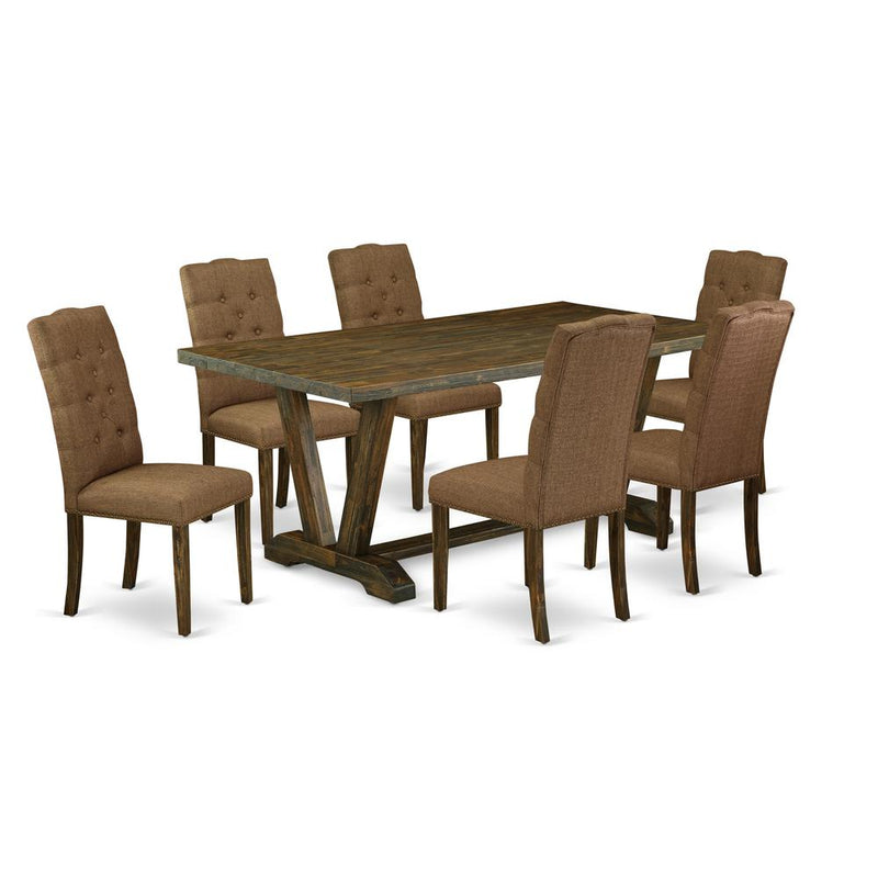 East West Furniture V777EL718-7 - 7-Piece Modern Dining Table Set - 6 Parson Chairs and a Rectangular Dining Table Solid Wood Frame