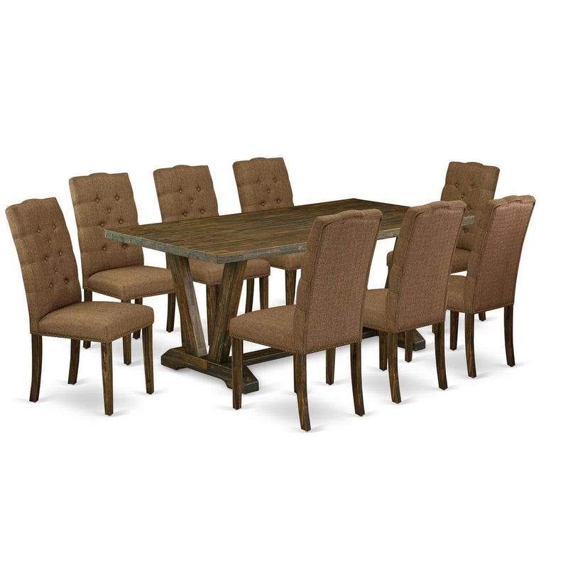 East West Furniture V777EL718-9 - 9-Piece Dinette Set - 8 Parson Chairs and a Rectangular Dinette Table Hardwood Structure