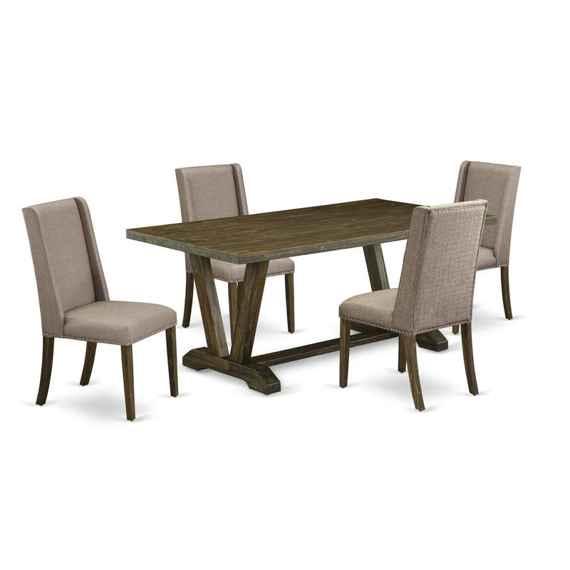 East West Furniture 5-Piece kitchen table set Included 4 Parson Dining chairs Upholstered Nails Head Seat and Stylish Chair Back and Rectangular Dining Table with Distressed Jacobean Rectangular Table