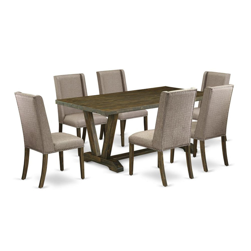 East West Furniture V777FL716-7 - 7-Piece Dining Table Set - 6 Person Dining Chairs and Small Rectangular Table Solid Wood Frame – High Back Button