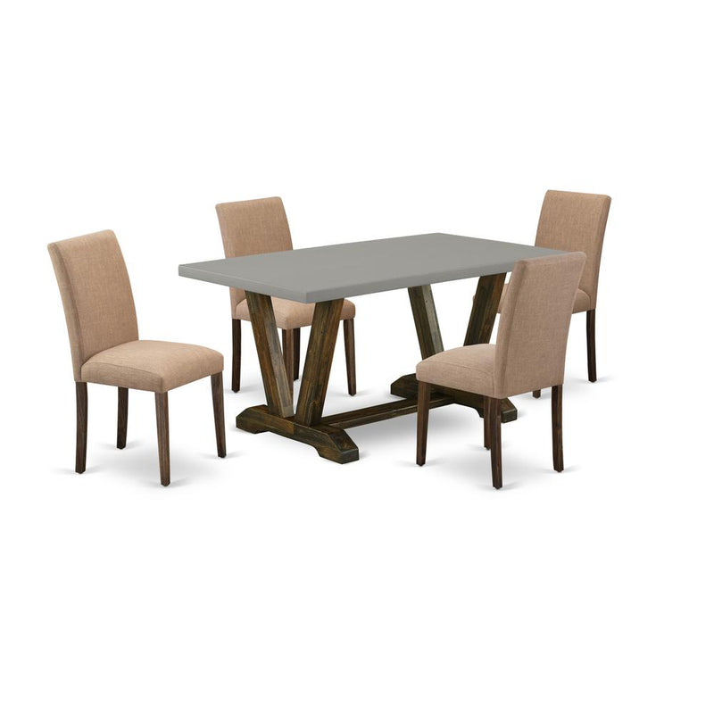 East West Furniture 5-Piece Dinette Set Includes 4 Dining Room Chairs with Upholstered Seat and High Back and a Rectangular Kitchen Table - Distressed Jacobean Finish