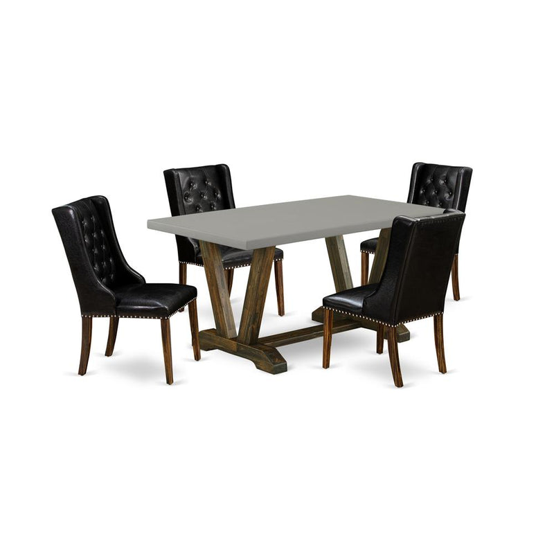 East West Furniture V796FO749-5 5 Pc Dining Table Set - 4 Black Pu Leather Dining Chairs Button Tufted with Nail heads and Wood Dining Table - Distressed Jacobean Finish