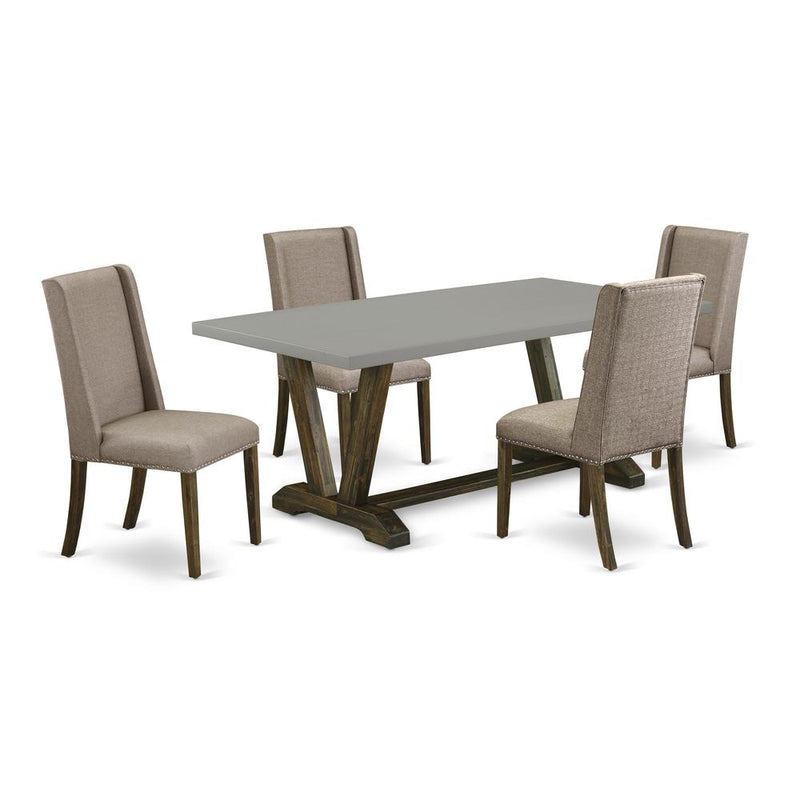 East West Furniture 5-Pc Dinette Set Included 4 Modern Dining chairs Upholstered Seat and Stylish Chair Back and Rectangular Table with Cement Color Dining Table Top - Distressed Jacobean Finish