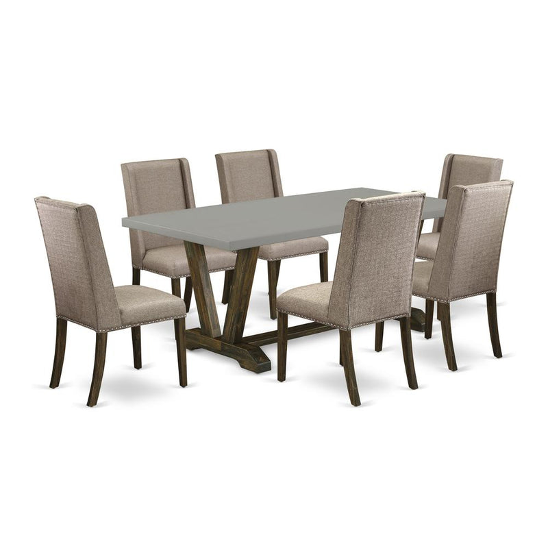 East West Furniture V797FL716-7 - 7-Piece Dining Table Set - 6 Person Dining Chairs and Rectangular Table Solid Wood Frame – High Stylish Back & Linen White Finish