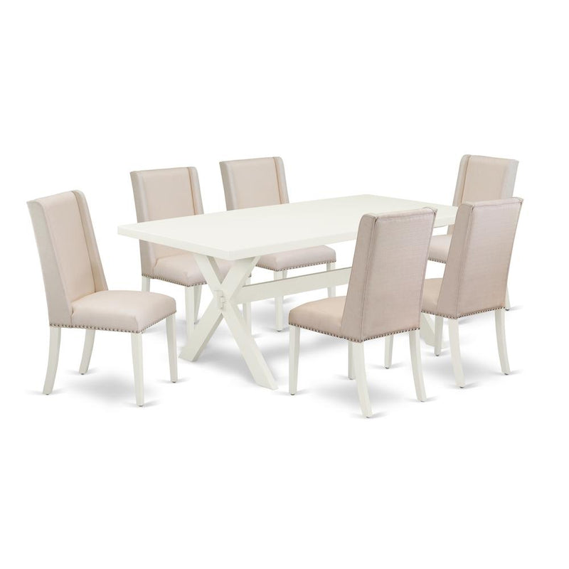 East West Furniture X027FL201-7 - 7-Piece Modern Dining Table Set - 6 Parson Chairs and Small Rectangular Table Hardwood Structure