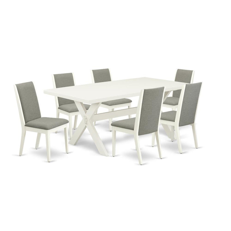 East West Furniture X027LA206-7 7-Piece Modern Dinette Set a Great Linen White Modern Dining Table Top and 6 Attractive Linen Fabric Parson Dining Chairs with Stylish Chair Back, Linen White Finish