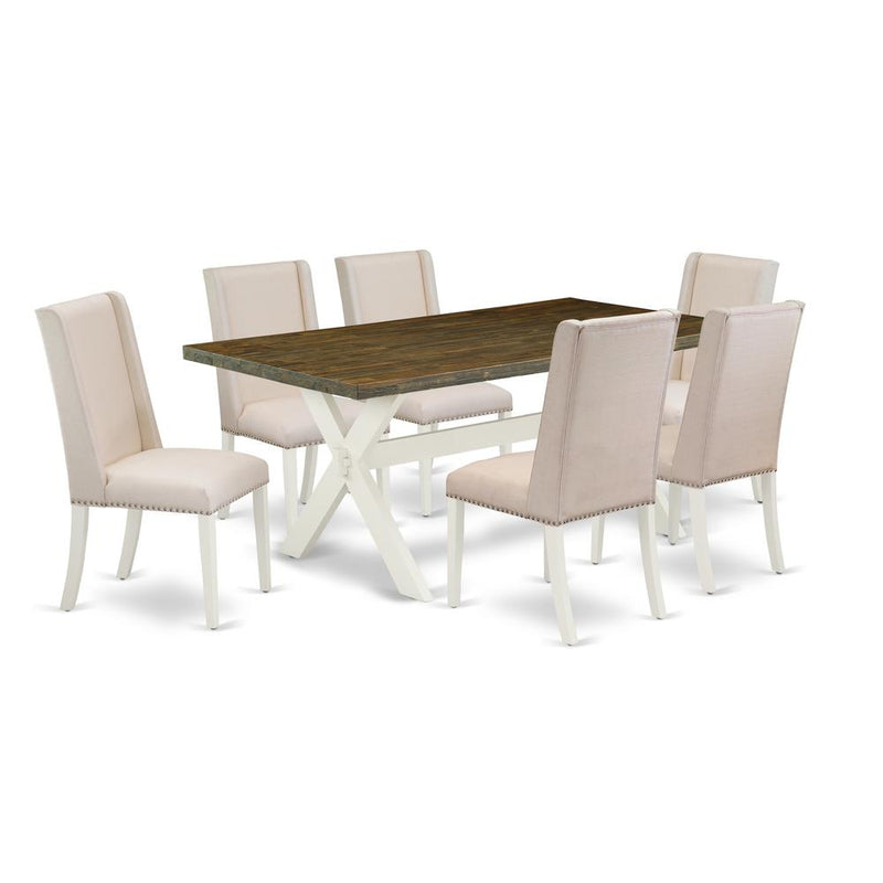 East West Furniture X077FL201-7 - 7-Piece Kitchen Table Set - 6 Parson Dining Room Chairs and Rectangular Table Hardwood Frame