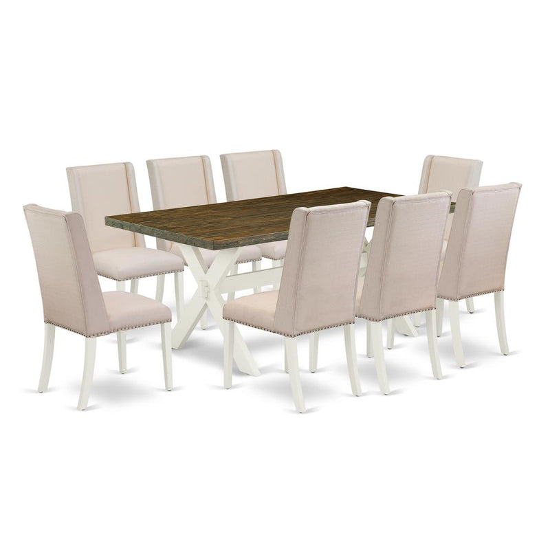 East West Furniture X077FL201-9 - 9-Piece Kitchen Table Set - 8 Parson Chairs and Dinette Table Solid Wood Structure