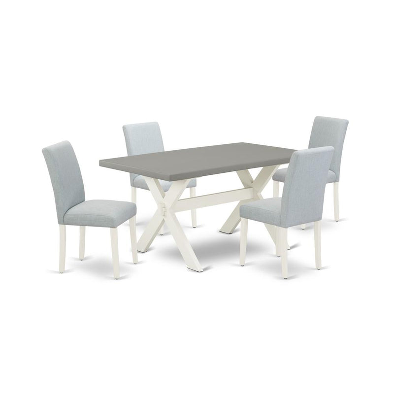 East West Furniture 5-Pc dining room table set Includes 4 Dining Chairs with Upholstered Seat and High Back and a Rectangular Dinner Table - Linen White Finish