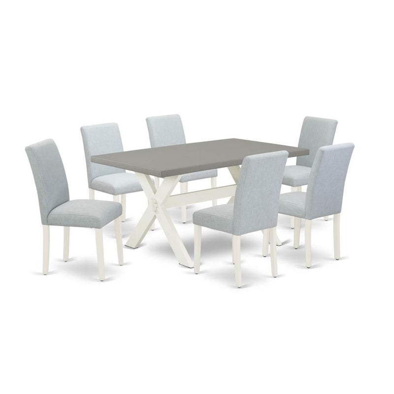 East West Furniture 7-Piece Dining Room Table Set Includes 6 Kitchen Chairs with Upholstered Seat and High Back and a Rectangular Kitchen Dining Table - Linen White Finish