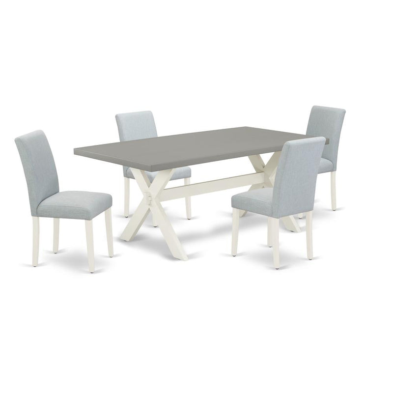 East West Furniture 5-Pc Dining Set Includes 4 Mid Century Modern Dining Chairs with Upholstered Seat and High Back and a Rectangular Dining Table - Linen White Finish