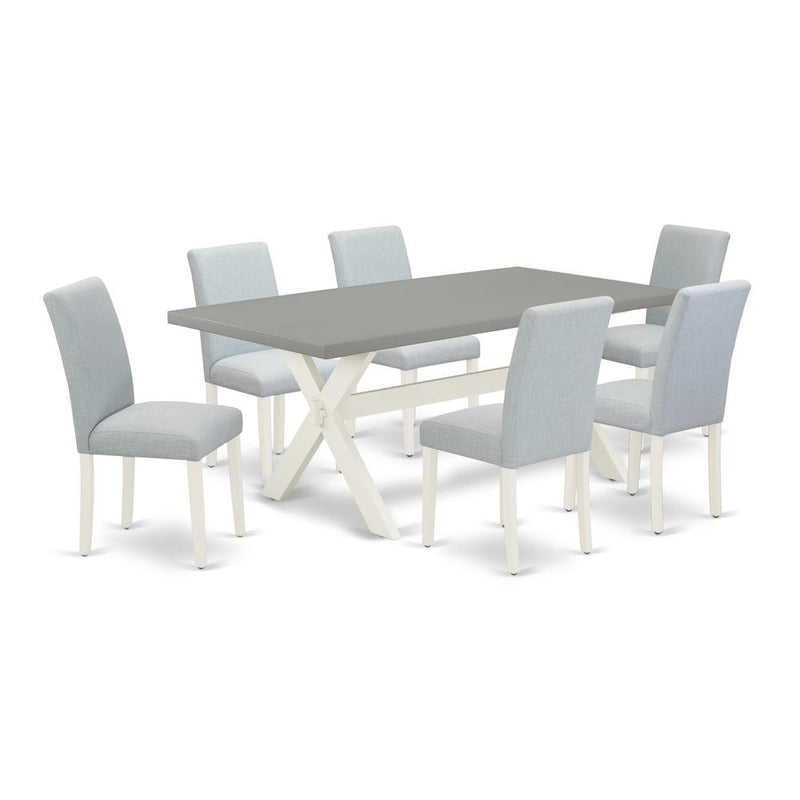 East West Furniture 7-Pc Kitchen Table Set Includes 6 Dining Chairs with Upholstered Seat and High Back and a Rectangular Dinner Table - Linen White Finish