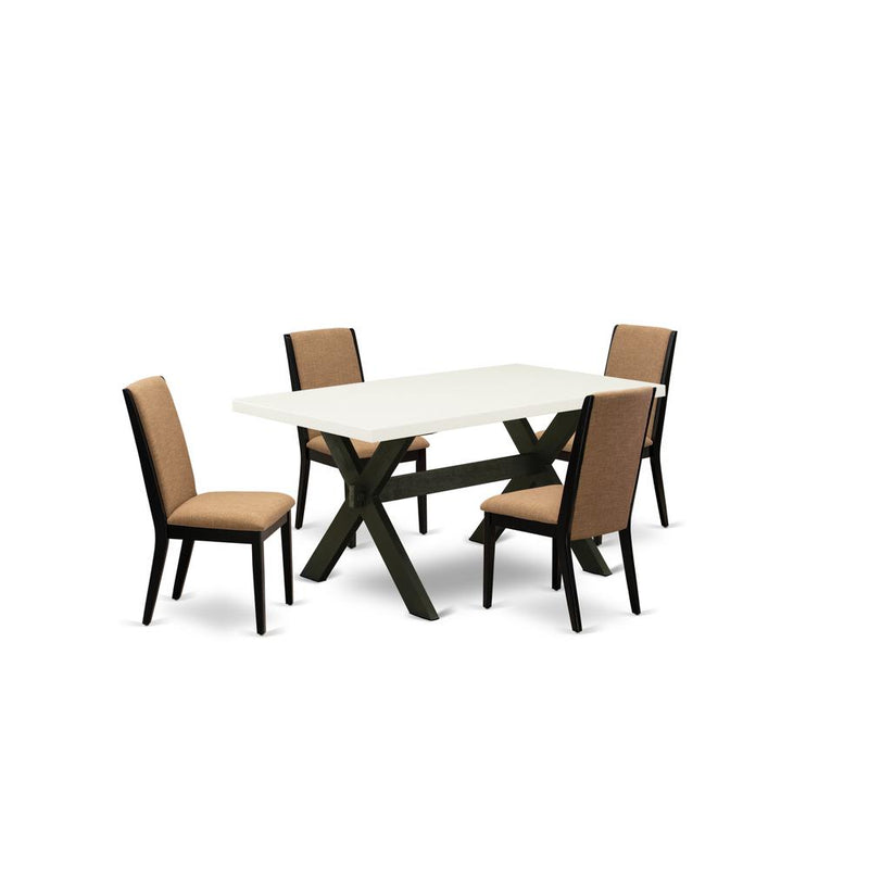 East West Furniture X626LA147-5 5-Piece Amazing Modern Dining Table Set a Good Linen White Wood Dining Table Top and 4 Gorgeous Linen Fabric Padded Parson Chairs with Stylish Chair Back, Wire Brushed