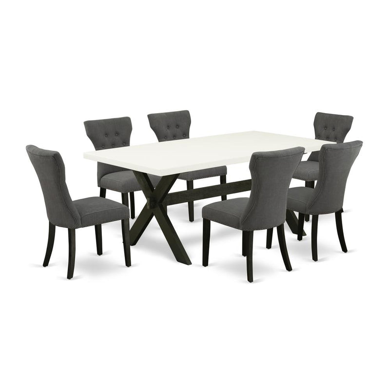 East West Furniture X627Ga650-7 - 7-Piece Small Dining Table Set - 6 Padded Parson Chairs and a Rectangular Table Hardwood Structure