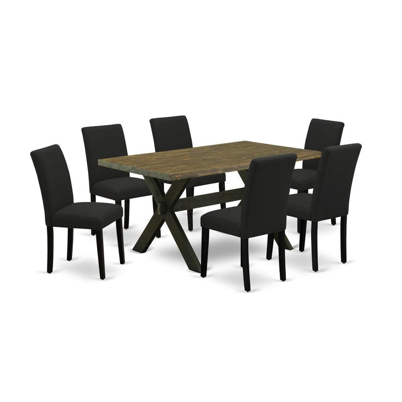 East West Furniture 7-Pc kitchen dining table set Includes 6 Dining Chairs with Upholstered Seat and High Back and a Rectangular Dinner Table - Black Finish