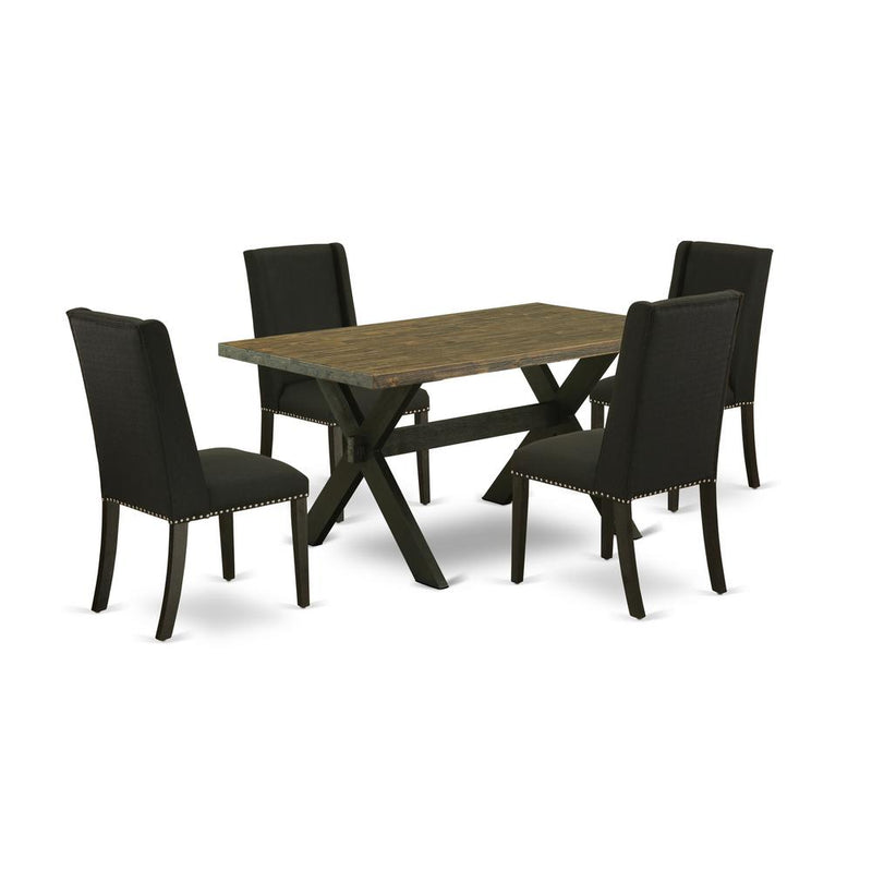 East West Furniture 5-Piece Dining Set Included 4 Dining Chair Upholstered Nail Head Seat and Stylish Chair Back and Rectangular Kitchen Dining Table with Distressed Jacobean Dining Table Top - Black