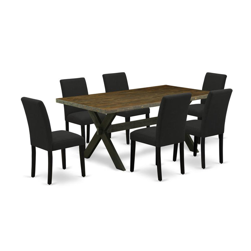 East West Furniture 7-Pc Kitchen Table Set Includes 6 Parson dining chairs with Upholstered Seat and High Back and a Rectangular Wooden Dining Table - Black Finish