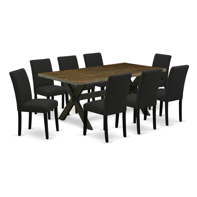 East West Furniture 9-Piece dining room table set Includes 8 Parson dining chairs with Upholstered Seat and High Back and a Rectangular Dining Table - Black Finish