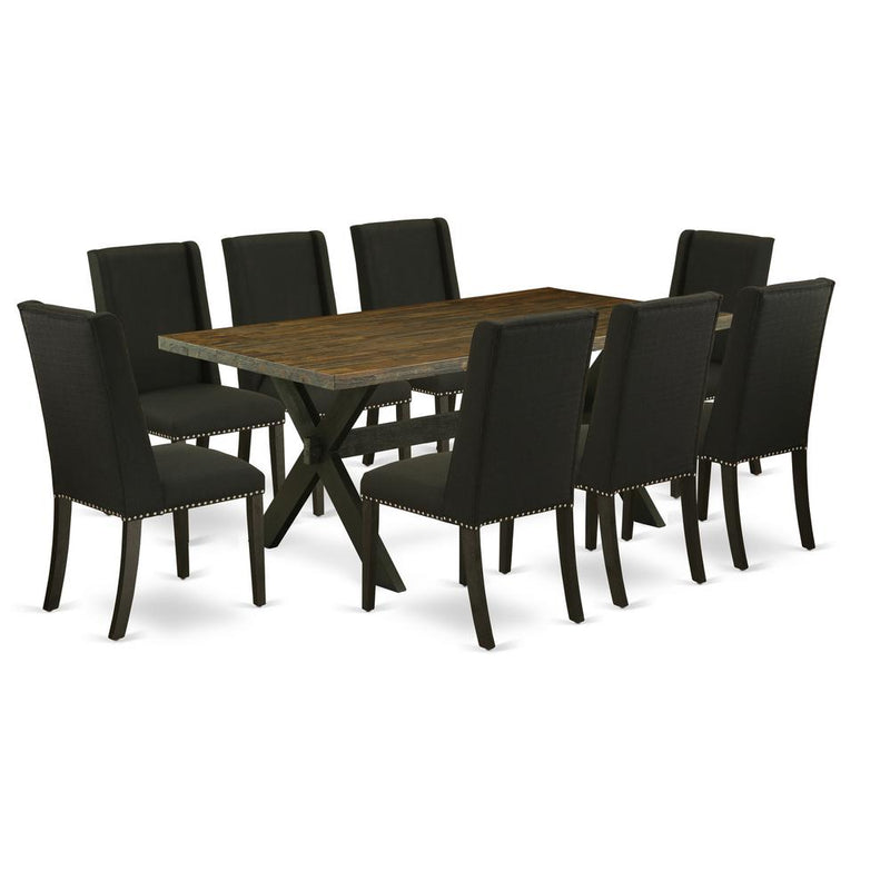 East West Furniture X677FL624-9 - 9-Piece Dining Table Set - 8 Upholstered Dining Chairs and a Rectangular Table Hardwood Structure