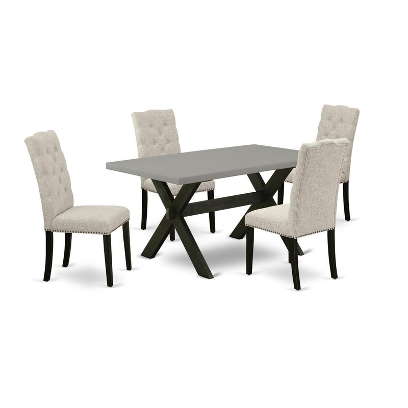 East West Furniture 5-Piece Dining room Set Included 4 Kitchen Dining chairs Upholstered Seat and High Button Tufted Chair Back and Rectangular Dining Table with Cement Color Kitchen Table Top - Black