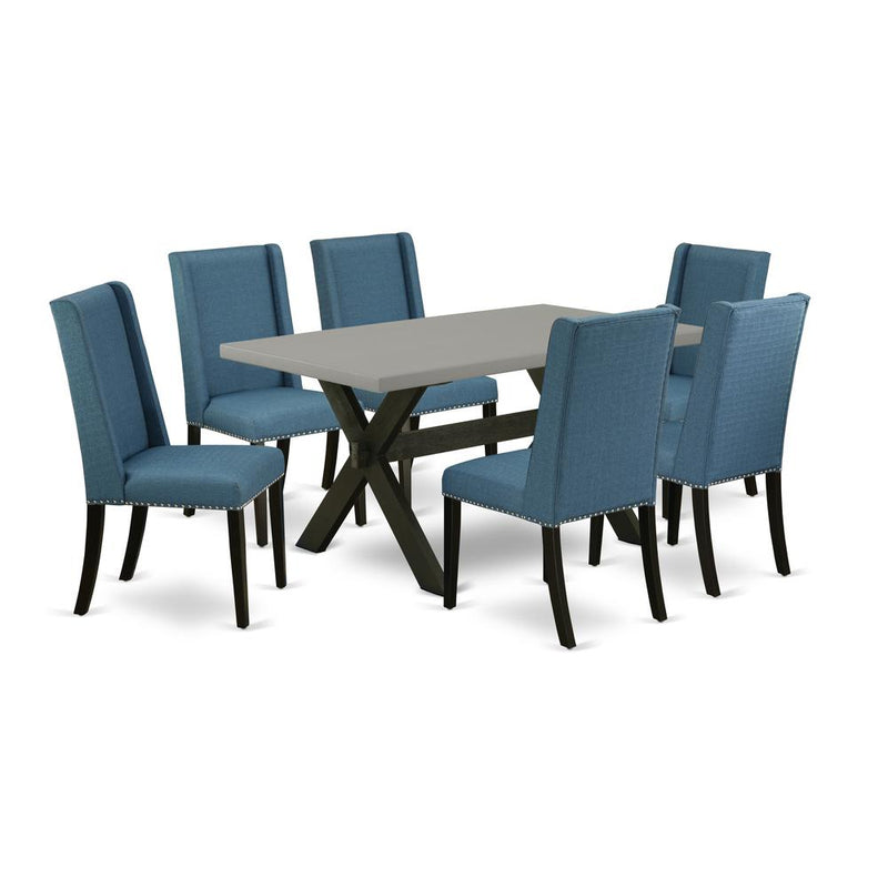 East West Furniture X696FL121-7 - 7-Piece Kitchen Set - 6 Upholstered Dining Chairs and Small Dining Table Solid Wood Structure