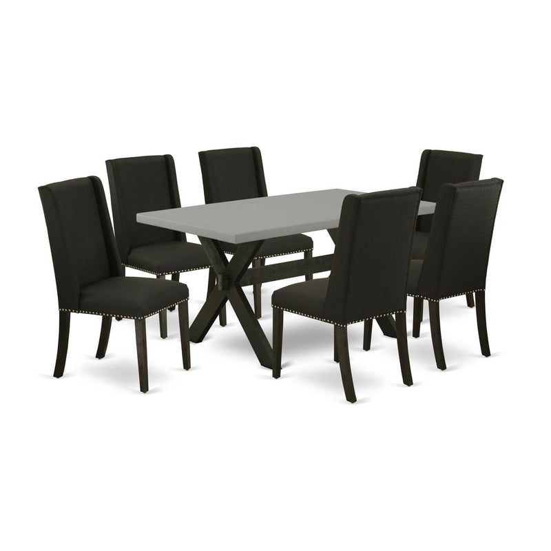 East West Furniture X696FL624-7 - 7-Piece Modern Dining Table Set - 6 Padded Parson Chair and a Wood Dining Table Solid Wood Frame