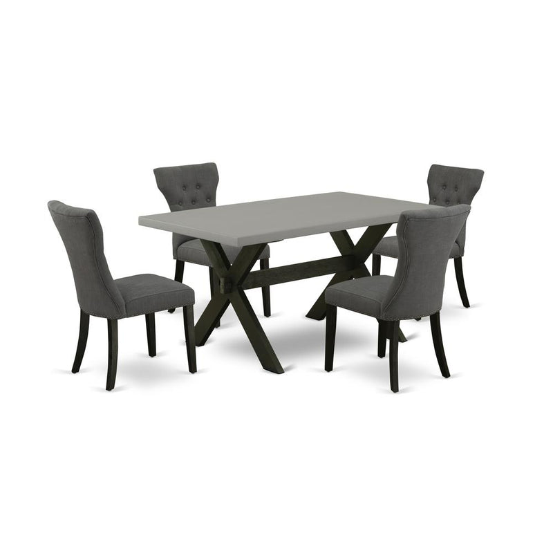 East West Furniture 5-Piece Dining Set Included 4 Dining chairs Upholstered Seat and High Button Tufted Chair Back and Rectangular Table with Cement Color Dining Table Top - Black Finish