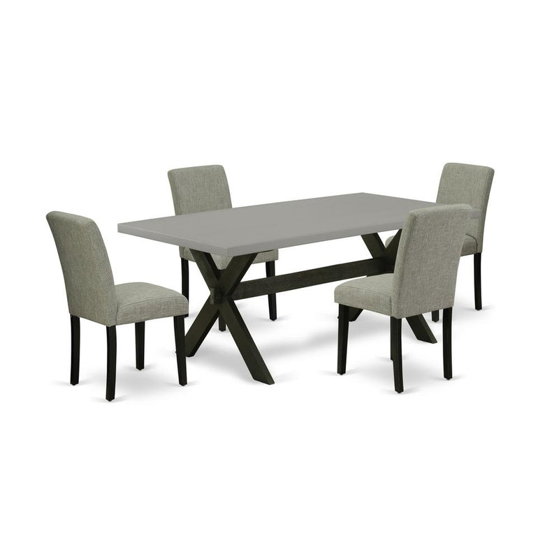 East West Furniture X697AB106-5 5-Pc Dinette Room Set - 4 Upholstered Dining Chairs and 1 Modern Rectangular Cement Breakfast Table Top with High Chair Back - Wire Brushed Black Finish