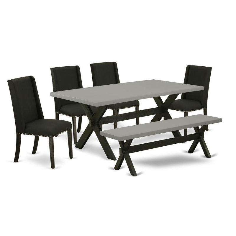 East West Furniture X697FL624-6 - 6-Piece Dining Table Set - 4 Parson Chairs, an amazing Bench and Dining Room Table Solid Wood Frame