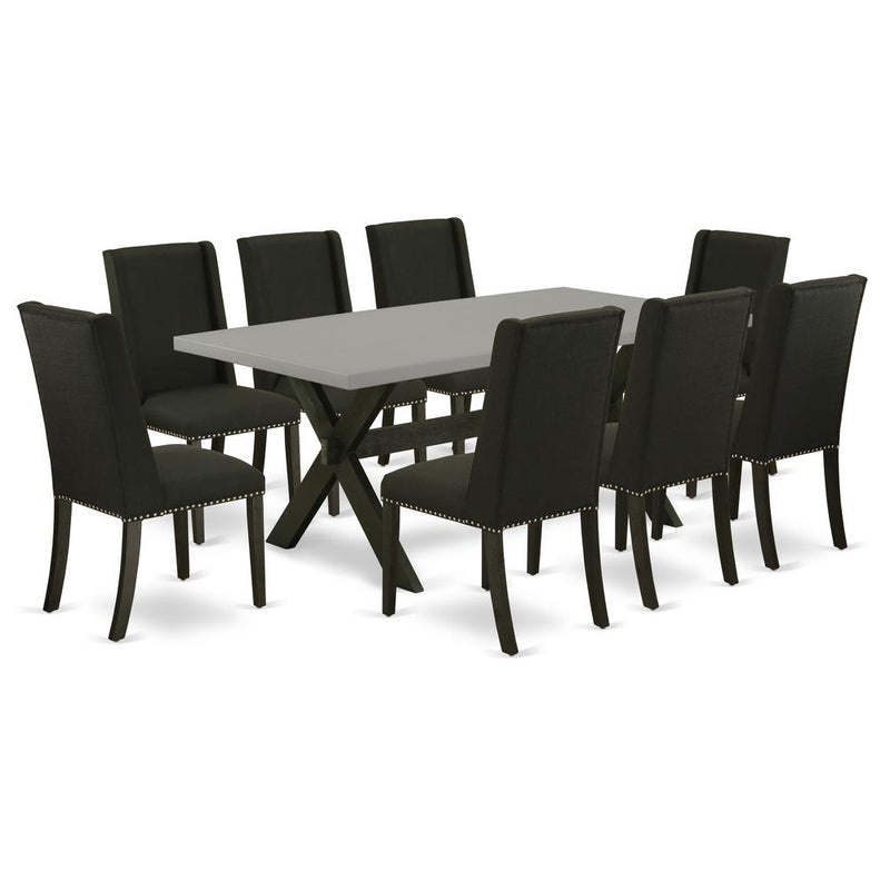 East West Furniture X697FL624-9 - 9-Piece Dining Table Set - 8 Parson Chairs and Dining Room Table Solid Wood Frame