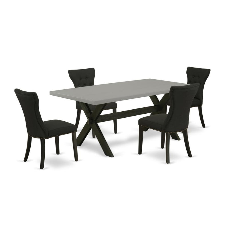 East West Furniture X697GA124-5 5-Pc Modern Dining Table Set - 4 Modern Dining Chairs and 1 Modern Cement Breakfast Table Top with Button Tufted Chair Back - Wire Brushed Black Finish