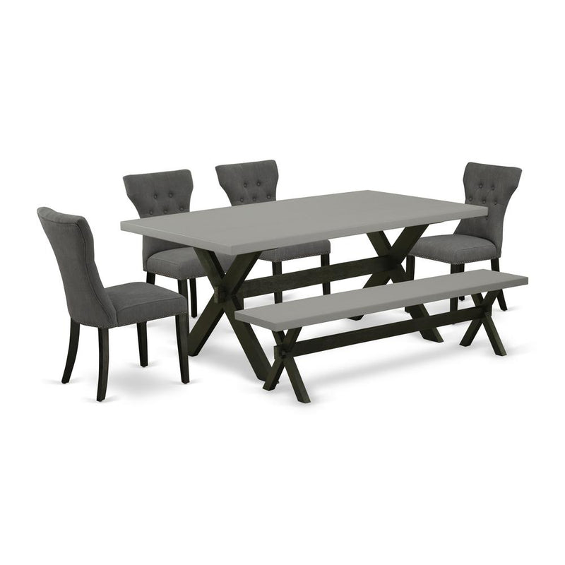 East West Furniture X697Ga650-6 - 6-Piece Kitchen Table Set - 4 Parson Chairs, a Lovely Bench and Dinner Table Hardwood Structure