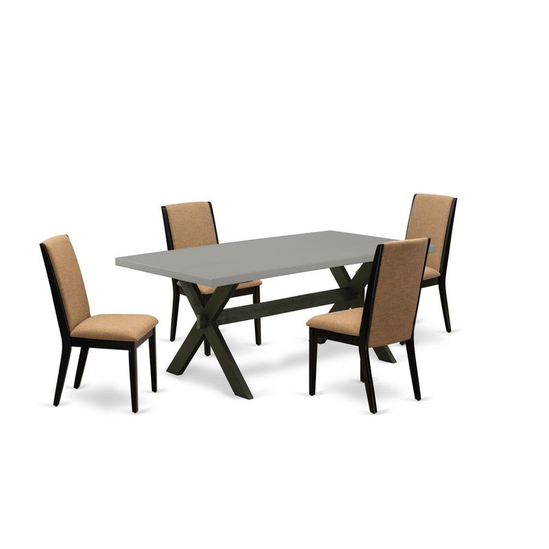 East West Furniture X697LA147-5 5-Piece Amazing Dinette Set a Good Cement Color rectangular Table Top and 4 Gorgeous Linen Fabric Dining Chairs with Stylish Chair Back, Wire Brushed Black Finish