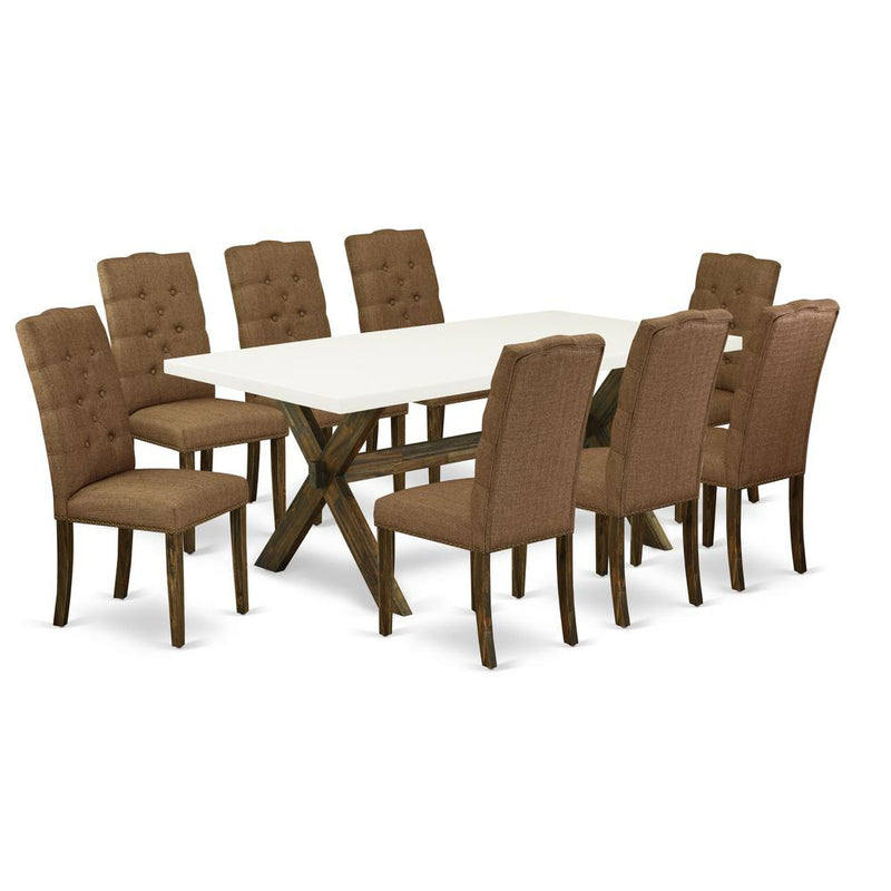 East West Furniture X727EL718-9 - 9-Piece Kitchen Table Set - 8 Dining Room Chairs and a Rectangular Dining Table Hardwood Structure