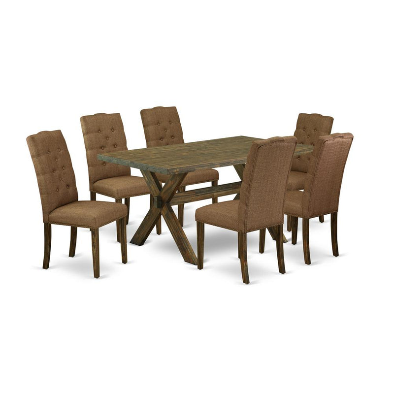 East West Furniture X776EL718-7 - 7-Piece Rectangular Dining Table Set - 6 Dining Room Chairs and a Rectangular Dinette Table Solid Wood Structure