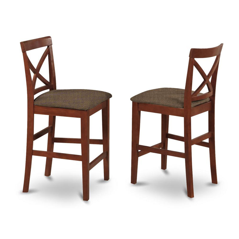 X-Back  stool  with  upholstered  seat  in  Dark  Brown  finish,  Set  of  2