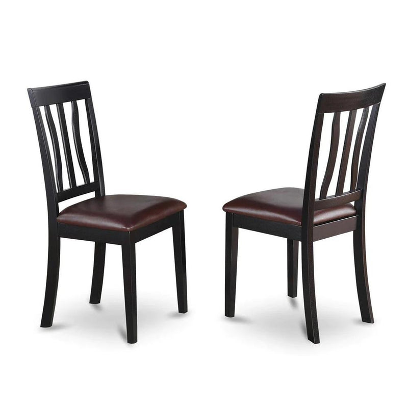 Antique  Dining  Chair  Faux  Leather  Seat  with  Black  and  Cherry  Finish,  Set  of  2