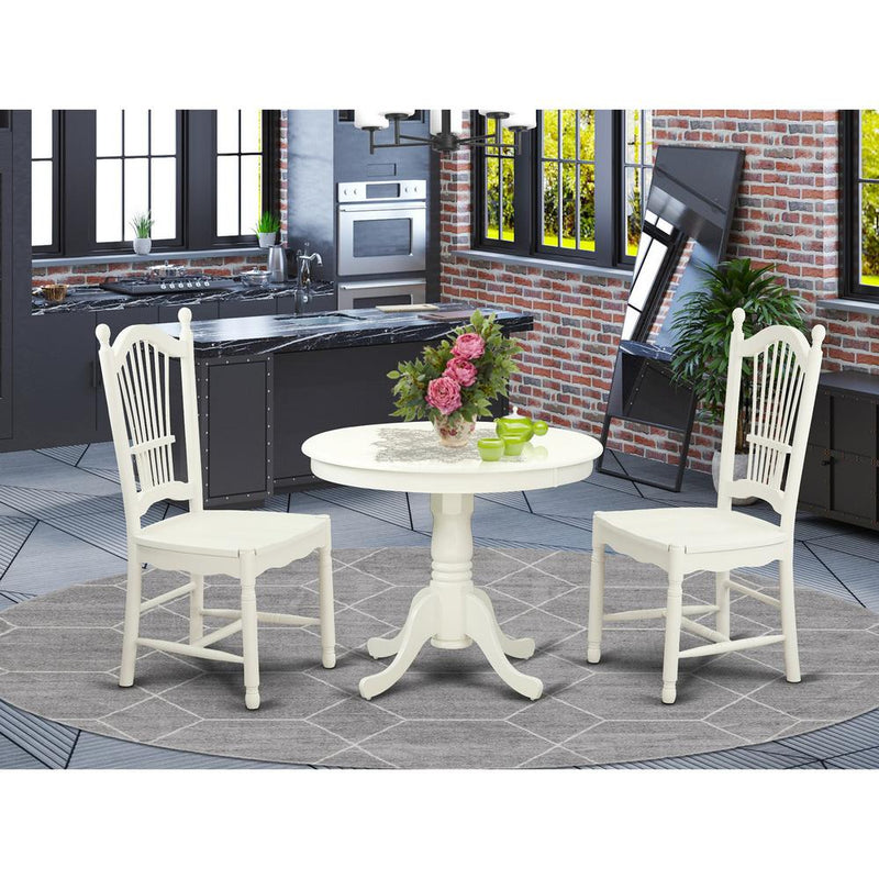 3  Pc  set  with  a  Round  Table  and  2  Wood  Dinette  Chairs  with  Stunning  Linen  White  .