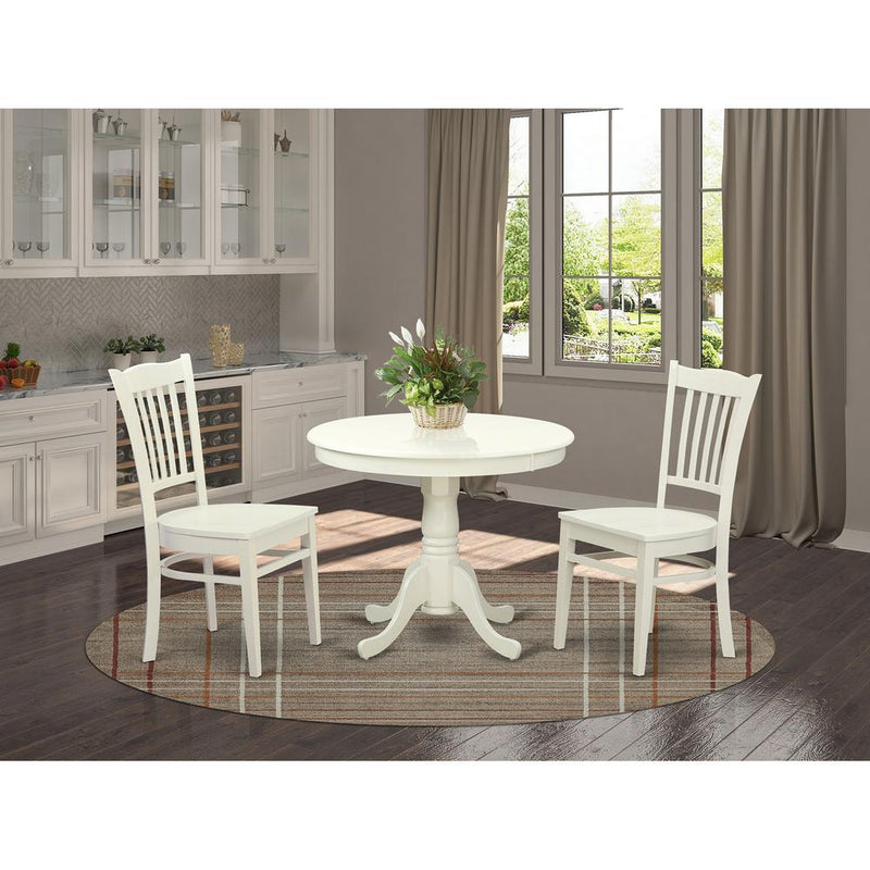 3  Pc  set  with  a  Table  and  2  Wood  Dinette  Chairs  in  Linen  White.